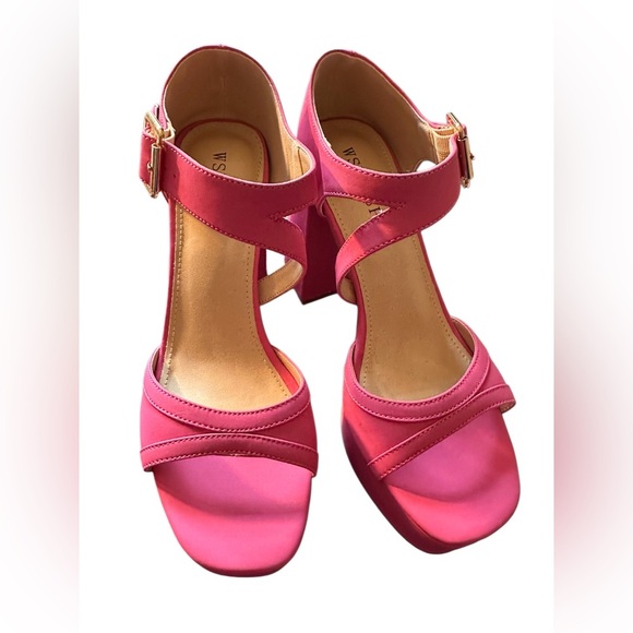 NEW Platform Chunky Heels for Women Trendy Square Toe  Sandals Pink Size 9.5 - Picture 3 of 12